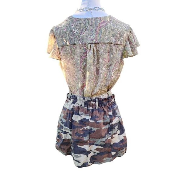 Y2k Justify Green Camo Cargo Pocket Grunge Punk Cyber Mini Short Skirt Sz L - Picture 7 of 8